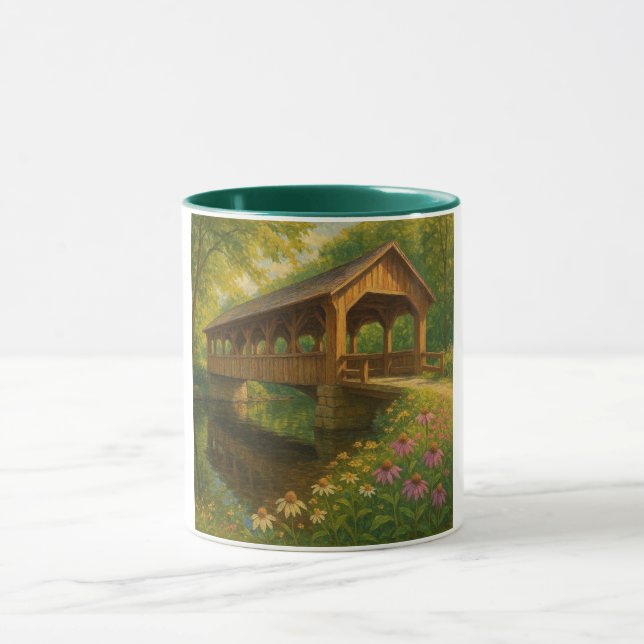 Beautiful summer covered bridge art mug (Center)