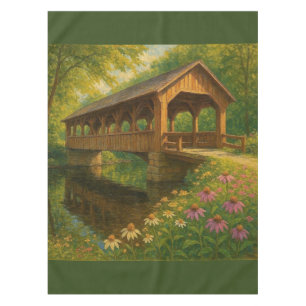 Beautiful summer covered bridge art tablecloth