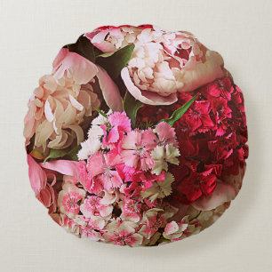 Beautiful summer flowers. Bouquet of pink peony an Round Pillow