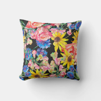 Beautiful Summer flowers with roses. Floral seamle Throw Pillow