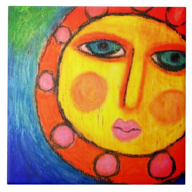 Beautiful Sun Abstract Pastel Painting Tile (Front)