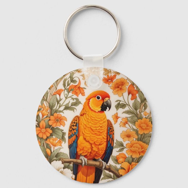 Beautiful Sun Conure William Morris Inspired Keychain (Front)