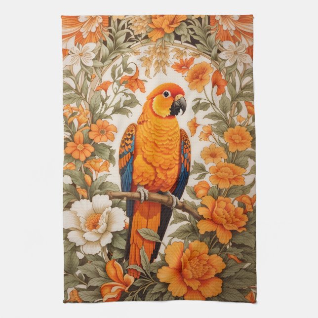 Beautiful Sun Conure William Morris Inspired Kitchen Towel (Vertical)