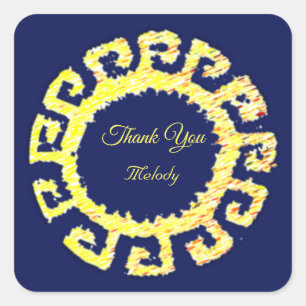 Beautiful Sun Drawing on Navy Blue Thank You Square Sticker