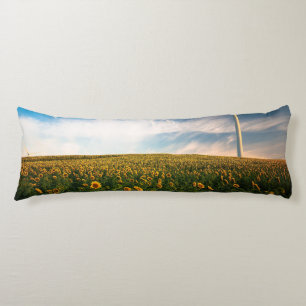beautiful sun flowers field with cloudy blue sky a body pillow