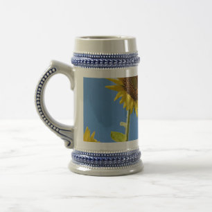 beautiful sun flowers with cloudy blue sky beer stein