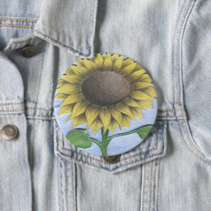 Beautiful Sunflower Drawing 4 Inch Round Button