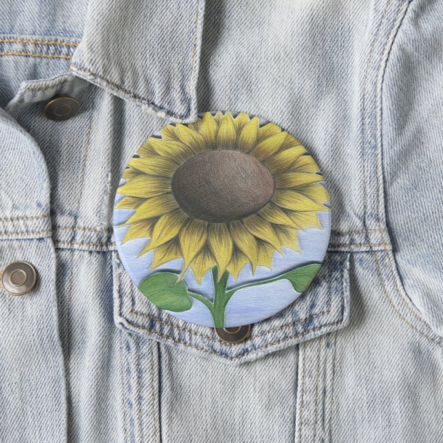 Beautiful Sunflower Drawing 4 Inch Round Button (In Situ)