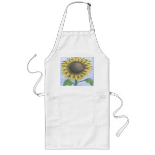 Beautiful Sunflower Drawing Long Apron