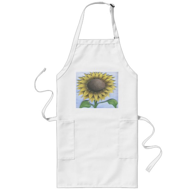 Beautiful Sunflower Drawing Long Apron (Front)
