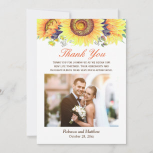 Beautiful Sunflower Rustic Wedding Photo Thank You Card