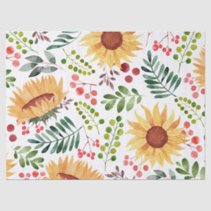 Beautiful Sunflowers and Berries Watercolor Tissue Paper