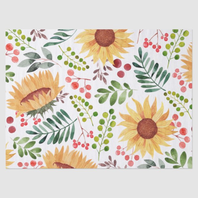 Beautiful Sunflowers and Berries Watercolor  Tissue Paper (Front)