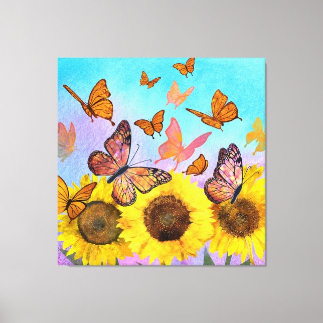 Beautiful Sunflowers Butterflies Flower Garden Canvas Print (Front)