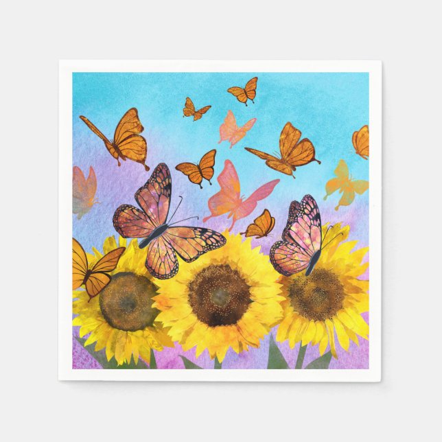 Beautiful Sunflowers Butterflies Flower Garden Napkin (Front)