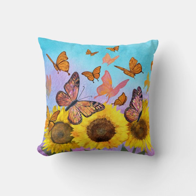 Beautiful Sunflowers Butterflies Flower Garden Throw Pillow (Front)