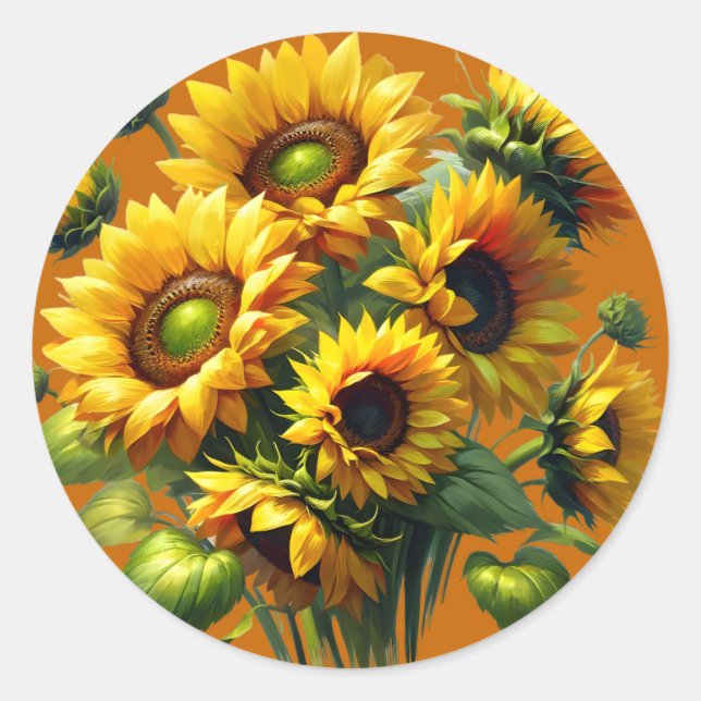 Beautiful Sunflowers Classic Round Sticker (Front)