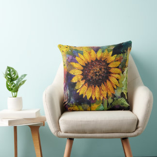 Beautiful Sunflowers In Watercolor  Throw Pillow