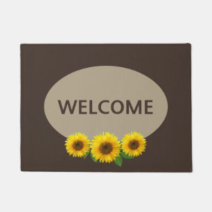 Beautiful Sunflowers on Brown Welcome Doormat