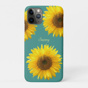 Beautiful Sunflowers on Teal iPhone 11 Pro Case