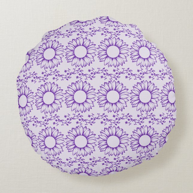 Beautiful Sunflowers Outline Round Pillow (Back)