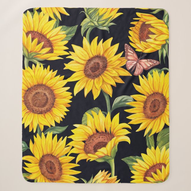 Beautiful Sunflowers pattern Sherpa Blanket (Front)