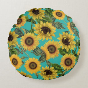Beautiful Sunflowers Round Pillow