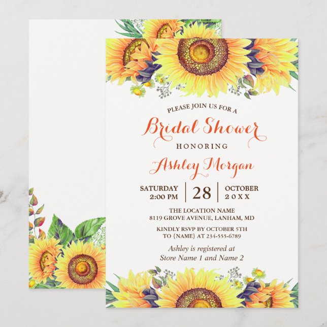 Beautiful Sunflowers Rustic Chic Bridal Shower Invitation (Front/Back)