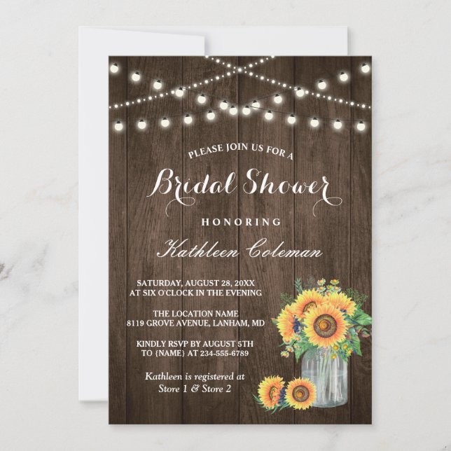Beautiful Sunflowers Rustic Wood Bridal Shower Invitation (Front)