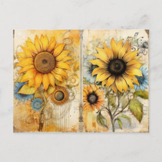 Beautiful sunflowers. Vintage.  Holiday Postcard