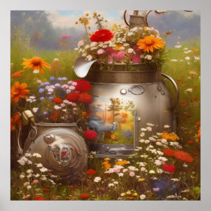 Beautiful sunflowers wildflowers red white blue poster