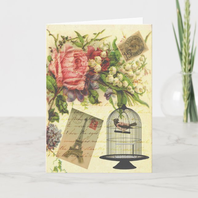 Beautiful sunly vintage roses flowers Eiffel Tower Card (Front)