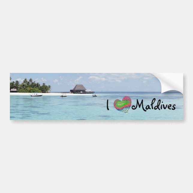 Beautiful Sunny Maldives Beach Boats Bumper Sticker (Front)