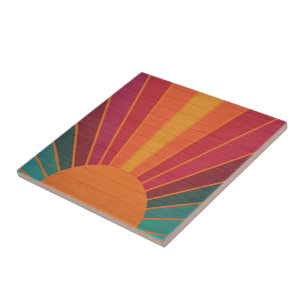 Beautiful Sunny Sun Rays Southwestern Folk Art Tile