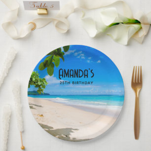 Beautiful Sunny Tropical Beach Photo Birthday Paper Plate