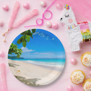 Beautiful Sunny Tropical Beach Photo Paper Plate