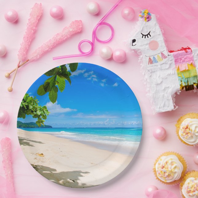 Beautiful Sunny Tropical Beach Photo Paper Plate (Party)