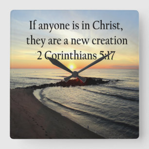 BEAUTIFUL SUNRISE 2 CORINTHIANS 5:17 DESIGN SQUARE WALL CLOCK