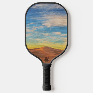 Beautiful Sunrise Over Sand Dunes On Wood Pickleball Paddle