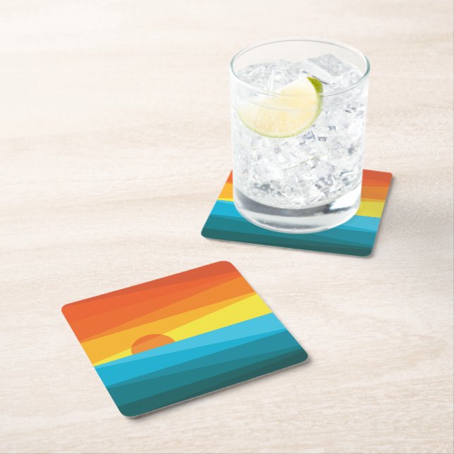 Beautiful Sunset and Sea Waves Square Paper Coaster (Insitu)