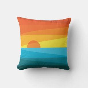 Beautiful Sunset and Sea Waves Throw Pillow