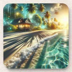 Beautiful Sunset Beach House Themed Coaster