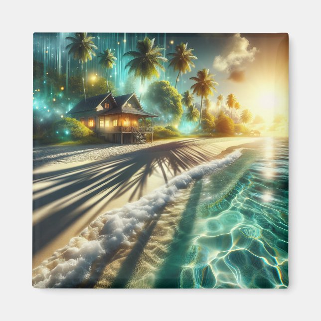 Beautiful Sunset Beach House Themed Magnet (Front)
