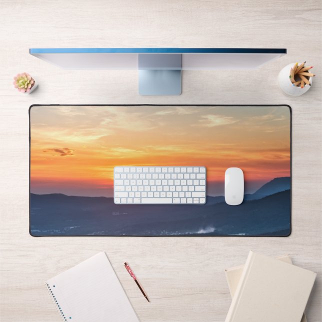 Beautiful sunset behind green fields desk mat (Office 1)