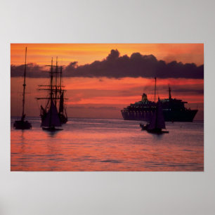 Beautiful Sunset: Bridgetown Harbor, Barbados Poster
