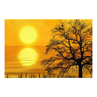 Beautiful sunset by the sea with a yellow sky photo print