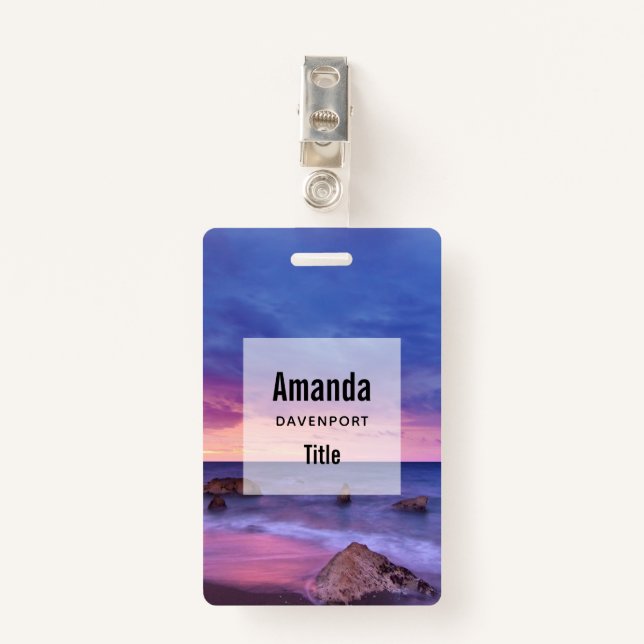 Beautiful Sunset Coastal Photograph Badge (Front with Clip)