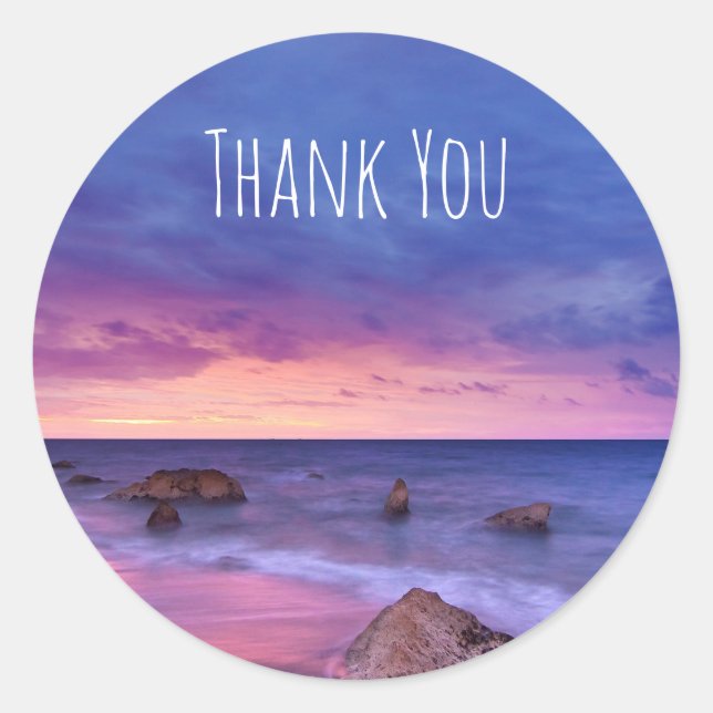 Beautiful Sunset Coastal Photograph Thank You Classic Round Sticker (Front)