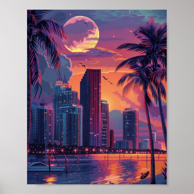 Beautiful Sunset in Miami Florida Poster (Front)