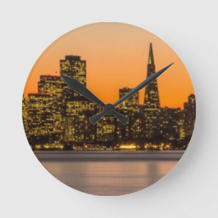 Beautiful sunset in San Francisco Round Clock